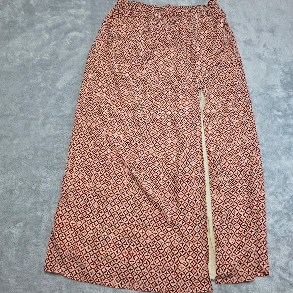 Michael Kors Women Medium Red Geometric Maxi Skirt Side Slit Elastic Waist